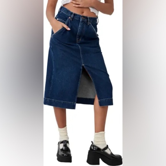Denim Blue Midi Skirt / FREE PEOPLE size 28 - Picture 2 of 7
